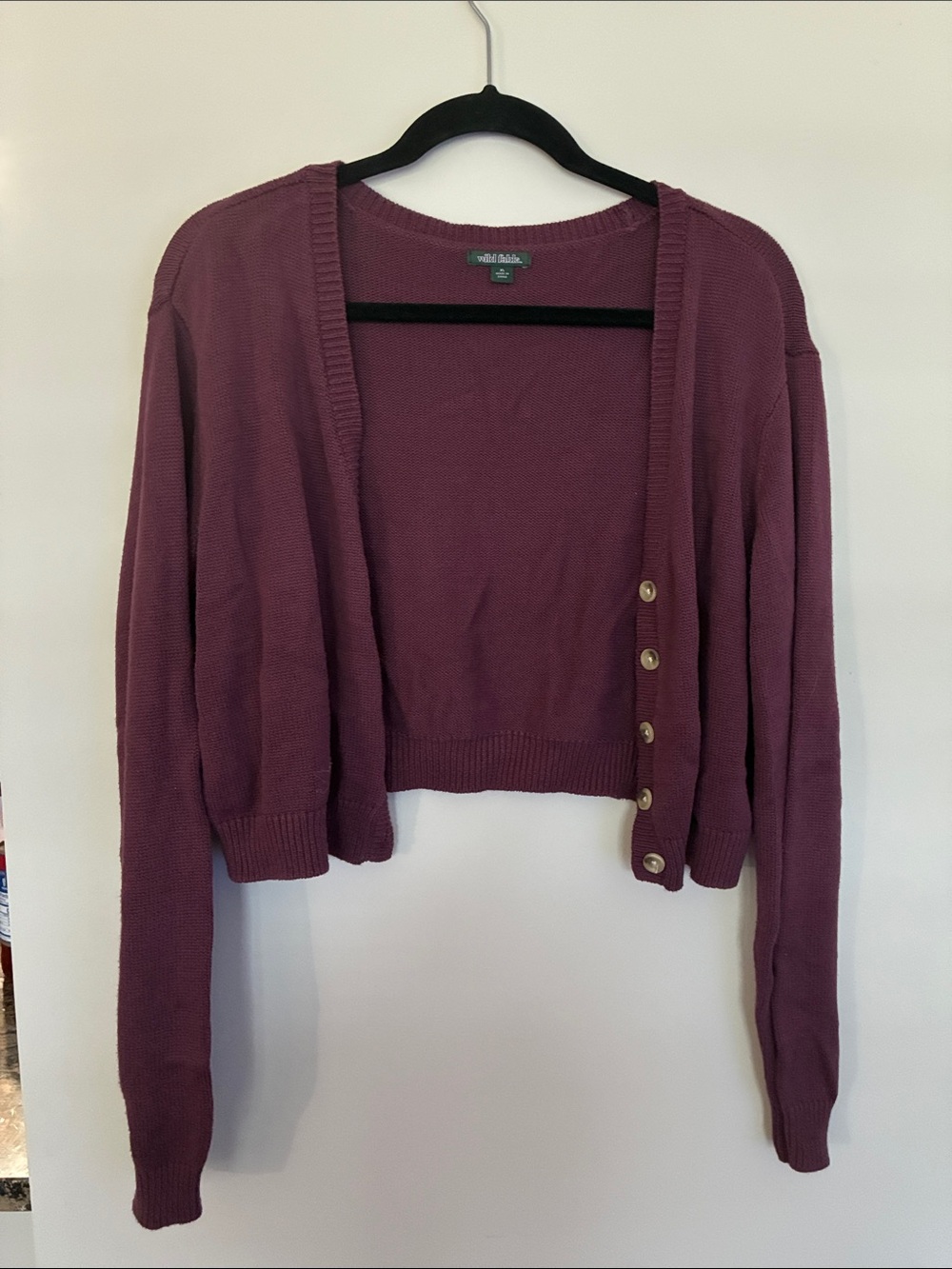 wild fable Plum Cropped Button-Front Cardigan